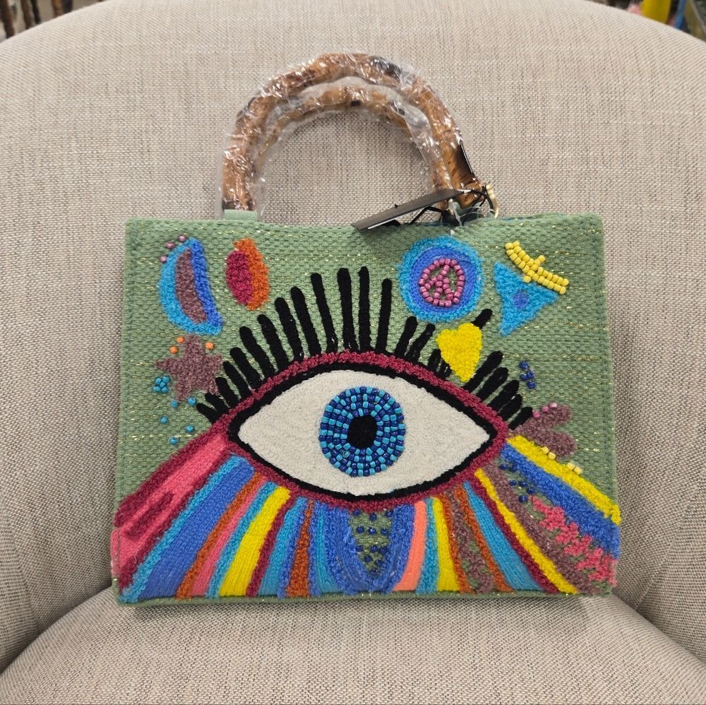 America and Beyond Eye Embroidered Tote Handbag